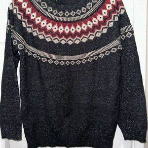Weatherproof Black and Red Patterned Crewneck Sweater